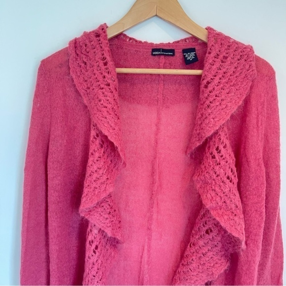 Vintage Y2K Moda International Mohair Blend Long Duster Ruffled Cardigan, Size M - Picture 4 of 10
